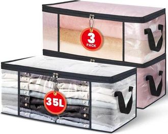 OEM Juego De 3 Bolsas Transparentes Para Guardar Ropa De 35 Litros: Caja De Almacenamiento Para Debajo De La Cama O En El Armario