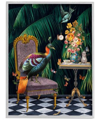 Stupell Industries Regal Peacock On Chair Falling Palm Fronds By Erika C. Brothers Wall Art