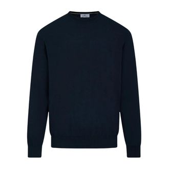 Aquascutum Round-neck Knitwear, male, Blue, Size: 2XL Cotton Lamina Patches Crewneck