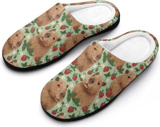 Generic Cute Capybara Strawberry Mens Slippers Memory Foam Winter Warm Sandals Slip On House Shoes Size 7-14