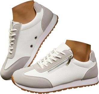 Generic Fashion Sneakers for Women Casual Walking Shoes Lightweight Lace-Up Non Slip Memory Foam Insole Workout Sneakers Womens Side Zipper Mesh Breathable Ou