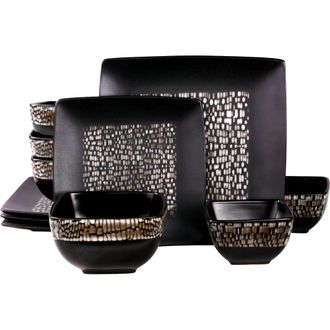 Elama Naina 16 Piece Double Bowl Stoneware Dinnerware Set in Beige at Nordstrom