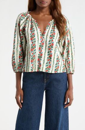 The Great. The Chariot Floral Cotton Peasant Top in Tapestry Floral at Nordstrom, Size 1