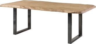 Massivmoebel24 Freeform 5 Tavolo Da Pranzo In Legno Di Mango - Verniciato Beige / Gambe In Ferro U Antracite Lucido 180x90