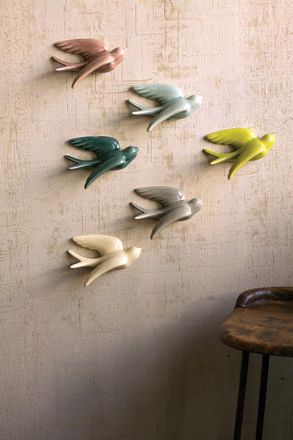 Kalalou Set Of Six Hanging Ceramic Swallows