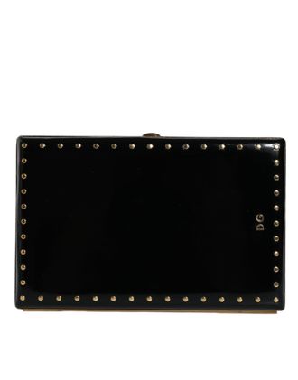 Dolce & Gabbana Zwart Leren Studs Gouden Frame Clutch Avondtas
