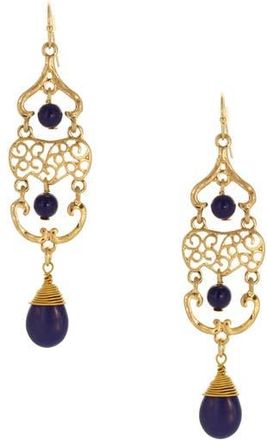 Olivia Welles Edith Beaded Filigree Drop Earrings in Worn Gold /Blue at Nordstrom Rack