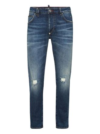 Philipp Plein distressed logo-plaque jeans - men - Fabric - 31 - Blue