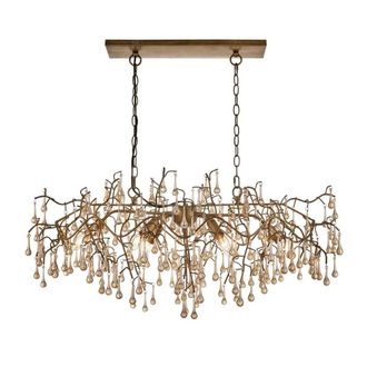 Netlighting Rimini Pendant Ceiling Light Aged Gold Paint Champagne Lustre Glass