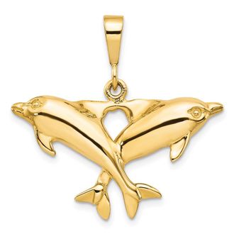 Diamond2Deal 10k Yellow Gold Solid Polished Twin Dolphins Charm