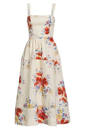 Reformation Everett Floral Print Linen Dress in Soprano at Nordstrom, Size 12
