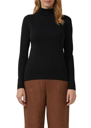 s.Oliver Rollkragenshirt S.OLIVER, Damen, Gr. 42, schwarz, Rippware, Obermaterial: 100% Baumwolle, normal, Rundhals, abgesteppte Kante, Shirts Rollkragenshirt,