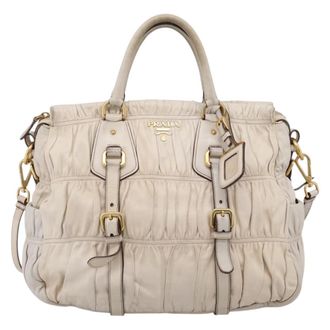 Prada Gaufre Convertible Satchel Nappa Leather Beige Leather Handbag (Pre-Owned)