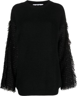 Msgm frayed-detaling ribbed-knit jumper - women - Acrylic (Fiber)/Virgin Wool - M - Black
