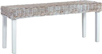 vidaXL Vidaxl - Bench 110 cm White Natural Kubu Rattan and Solid Mahogany Wood