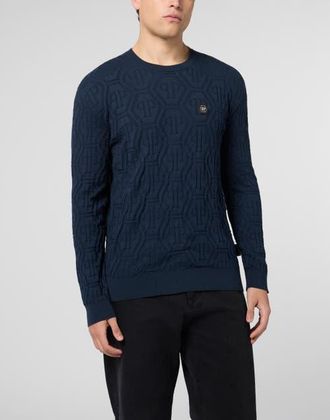 Philipp Plein Jacquard Round Neck Pullover Monogram Men in Navy at Nordstrom, Size Xxx-Large