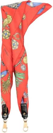 Versace Accessoires, Dames, Rood, ONE Size, Leer, Zijde sjaal met print Charm 55 cm