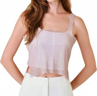 FORE COLLECTION Lover Mesh Crystal Tank In Pink