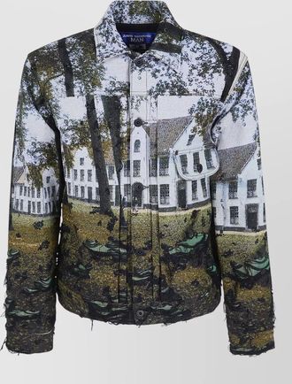 Junya Watanabe urban print denim jacket collared design