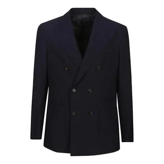Eleventy Blazers, male, Blue, Size: L Seersucker Double-Breasted Jacket