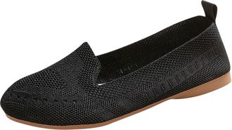 Generic Womens Flat Shoes Knit Breathable Pumps Shoes Solid Color Lightweight Classic Comfortable Casual Slip On Walking Shoe Work Leisure Black