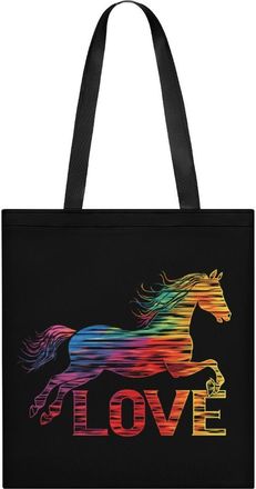 Generic Love Horses Rainbow Horse Silhouette Womens Tote Casual Shopping Bag Lightweight Shoulder Bags Hobos Handbag for Work Travel Daily 35x40cm