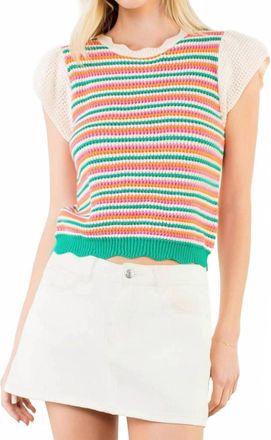 THML Clothing Scallop Hem Striped Knit Top In Green Multi