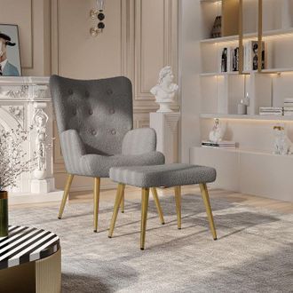 OEM Sill&oacute;n De Sal&oacute;n Con Puff De Lana Sint&eacute;tica Gris Oscuro - Coj&iacute;n Acolchado Denso Y Reposabrazos Ergon&oacute;mico