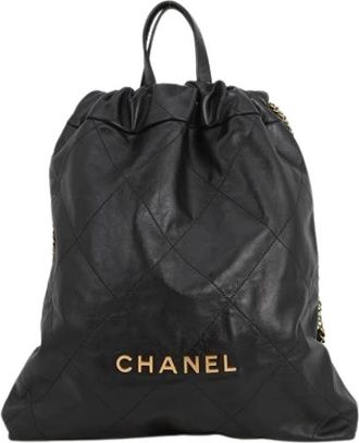Chanel Pre-owned Vintage Leren Rugzak - Dames - Vintage Rugzakken - Zwart - ONE Size - Leer - Vintage