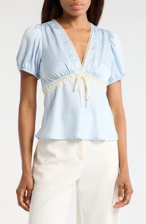 Wayf Puff Sleeve Peplum Top in Light Blue at Nordstrom Rack, Size X-Small