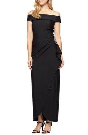 Alex Evenings Off the Shoulder Side Swept Evening Gown in Black at Nordstrom, Size 2
