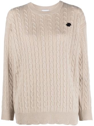Patou logo-patch cable-knit jumper - women - Merino - L - Neutrals
