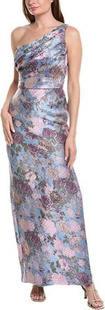 Rene Ruiz One-Shoulder Floral Fil Coupe Column Gown