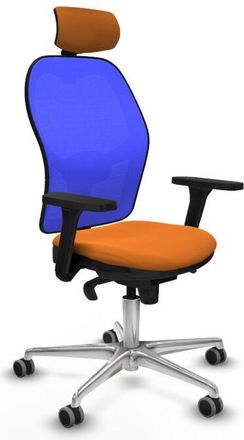 Piqueras y Crespo Piqueras Y Crespo - Jorquera Sincro Malla Azul Similpiel Naranja Brazos 3d Base Aluminio Cabecero 2d Ruedas 65mm Engomada