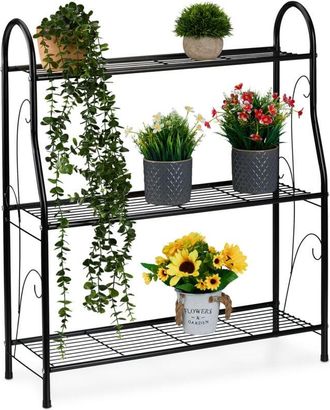 Relaxdays Relaxdays Plant Stand, 3 Tiers, Shelves for Flower Pots & Houseplants, Metal, Herb Rack, HWD: 83 x 71 x 24.5 cm, Black