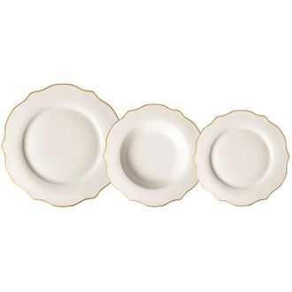 Trade Shop TrAdE Shop Traesio - Set Servizio Di Piatti Da Tavola In Porcellana 18pz Design Elegante Con Bordi Smerlati Oro