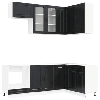 vidaXL Unidad De Cocina Porto 8 Uds. Negro Madera De Ingenier&iacute;a Vidaxl