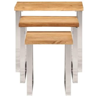 Berkfield Home Nesting Tables 3 pcs with Live Edge Solid Wood Acacia in Brown