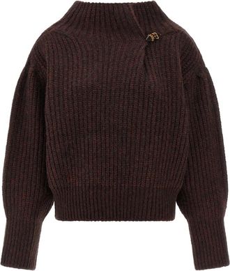 Dries Van Noten Teubina Trui - Dames - Coltruien - Bruin - S - Wol - Truien & Vesten