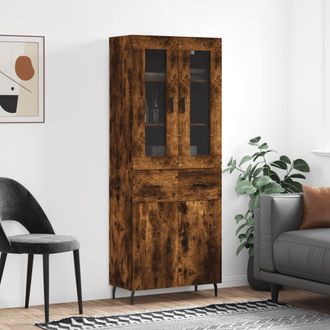 vidaXL Vidaxl - Aparador Alto Madera Contrachapada Roble Ahumado 69,5x34x180 Cm