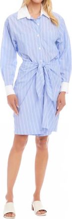 Karen Kane Stripe Faux Wrap Shirtdress In Blue With White