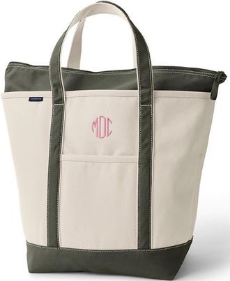 Lands End Zip Top Canvas Tote Bag in Natural/dark Olive Green at Nordstrom, Size Medium