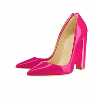 Generic Women Slip-On Chunky Pumps, Fashion Pointed Toe Dress Block Court Shoes, Comfort Closed Toe Leather Party Work High Heels Shoes,Rose Red,2.5 UK