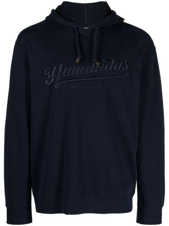 Brunello Cucinelli slogan-embroidered cotton hoodie - men - Cotton - S - Blue
