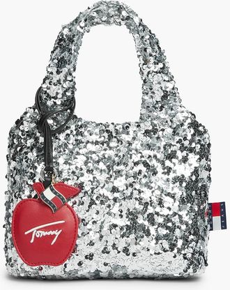 Tommy Hilfiger Womens Tommy Jeans Sequined Mini Tote Bag - Silver