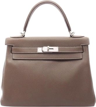 Herm&egrave;s Borsa a mano Kelly II Retourne 28 in pelle Taurillon Clemence 2018 - Grigio
