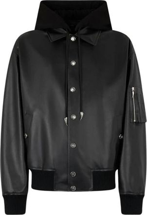 Roberto Cavalli Leren Bomberjack Met Capuchon - Heren - Leren en Su&egrave;de Jassen - Zwart - 2XL - Leer - Jassen