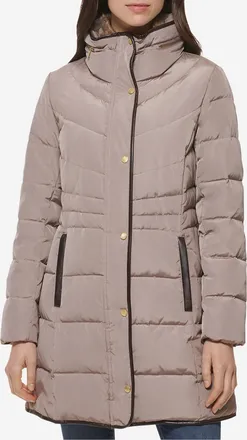 Cole Haan Womens Hidden Hood Puffer Coat - Beige Size Medium