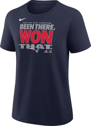 Nike New England Patriots 2025 AFC East Champions Trophy Nike Womens NFL T-Shirt in Blue | 01K941S8KZ-KZ5