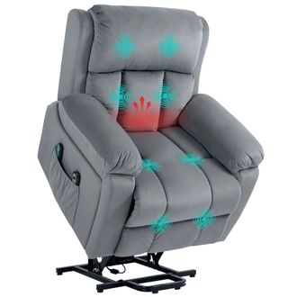 HOMCOM Lift Chair Riser And Recliner Chair With Vibration Massage - Heat - Grey | TJ Hughes